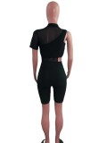 Fashion Asymmetric Single Sleeve Mesh Two Piece Sets OSM-4340