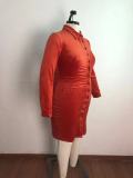 Plus Size Solid Long Sleeve Slim Shirt Dress OSM-7005