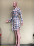 Plaid Print Long Sleeve Sashe Shirt Dress ORY-5216