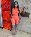 Fashion Asymmetric Single Sleeve Mesh Two Piece Sets OSM-4340