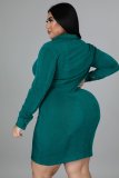 Plus Size Solid Long Sleeve Slim Shirt Dress OSM-7005