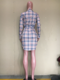 Plaid Print Long Sleeve Sashe Shirt Dress ORY-5216