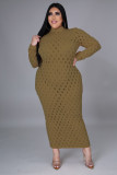 Plus Size 5XL Solid Long Sleeve Hole Maxi Dress OSM-5278