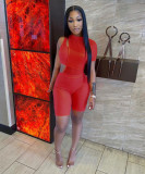 Fashion Asymmetric Single Sleeve Mesh Two Piece Sets OSM-4340