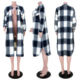Plaid Full Sleeve Buttons Long Coat ASL-6525
