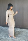 Solid Long Sleeve O Neck Maxi Dress ZDF-31172