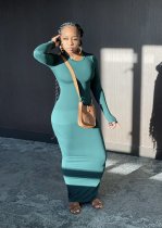 Solid Long Sleeve O Neck Maxi Dress ZDF-31172