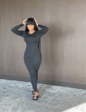 Solid Long Sleeve O Neck Maxi Dress ZDF-31172