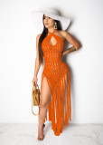 Sexy Weave Tassel Hollow Out Beach Dress OSM-4065