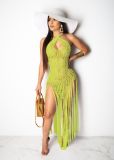 Sexy Weave Tassel Hollow Out Beach Dress OSM-4065