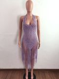 Sexy Weave Tassel Hollow Out Beach Dress OSM-4065