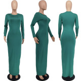 Solid Long Sleeve O Neck Maxi Dress ZDF-31172