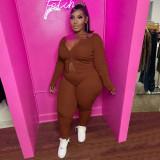 Solid Long Sleeve Zipper Top And Pants 2 Piece Sets MA-Y455