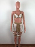 Sexy Knitting Haler Hollow Out Two Piece Skirt Set OSM-4072