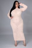 Plus Size 5XL Solid Long Sleeve Hole Maxi Dress OSM-5278
