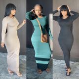 Solid Long Sleeve O Neck Maxi Dress ZDF-31172