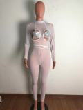 Sexy Long Sleeve Slim Jumpsuits With Bra OSM-4343