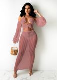 Sexy Cross Halter Mesh Perspective Dress OSM-4347
