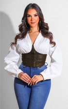 Sexy PU Leather Patchwork Slim-Wiast Top WY-6865