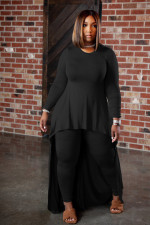 Plus Size Irregular Long Top And Pants 2 Piece Sets JRF-3664