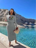 Christmas Tree Print Long Sleeve Ruched Maxi Skirt Sets WY-68502