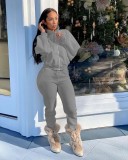 Solid Fleece Zipper Sweatshirt Pants Two Piece Sets NIK-265