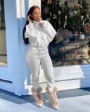 Solid Fleece Zipper Sweatshirt Pants Two Piece Sets NIK-265