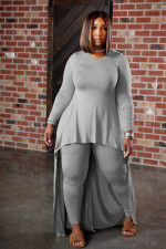 Plus Size Irregular Long Top And Pants 2 Piece Sets JRF-3664