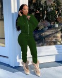 Solid Fleece Zipper Sweatshirt Pants Two Piece Sets NIK-265
