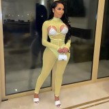 Sexy Long Sleeve Slim Jumpsuits With Bra OSM-4343