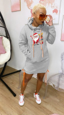 Christmas Print Drawstring Long Sleeve Hoodie Dress WY-66771