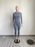 Solid Ribbed Hooded Long Sleeve Zipper 2 Piece Sets FSL-F180