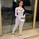 Sexy Long Sleeve Slim Jumpsuits With Bra OSM-4343