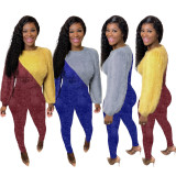 Contrast Color Furry Sweater And Pants 2 Piece Sets LM-8291