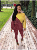 Contrast Color Furry Sweater And Pants 2 Piece Sets LM-8291