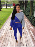 Contrast Color Furry Sweater And Pants 2 Piece Sets LM-8291