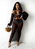 Sexy Cross Halter Mesh Perspective Dress OSM-4347