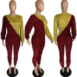 Contrast Color Furry Sweater And Pants 2 Piece Sets LM-8291