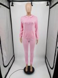 Plus Size Solid Sports Hoodies Pants Two Piece Sets XMF-085
