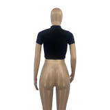 Sexy Ribbed Hollow Out Short Sleeve Slim T Shirt ANDF-0503