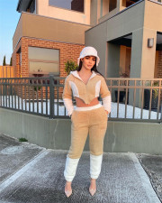 Teddy Plush Hooded Zipper Two Piece Sets FENF-192