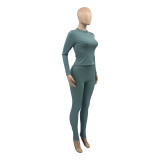Solid Long Sleeve Slim Two Piece Pants Set ANDF-0701