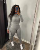 Solid Long Sleeve Slim Two Piece Pants Set ANDF-0701