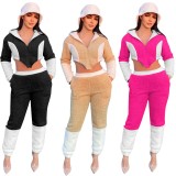 Teddy Plush Hooded Zipper Two Piece Sets FENF-192
