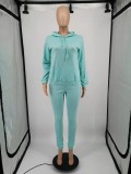 Plus Size Solid Sports Hoodies Pants Two Piece Sets XMF-085