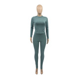Solid Long Sleeve Slim Two Piece Pants Set ANDF-0701