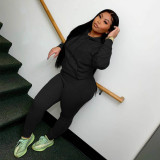 Plus Size Solid Sports Hoodies Pants Two Piece Sets XMF-085