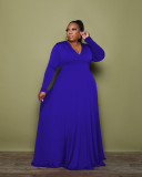 Plus Size Solid V Neck Long Sleeve Evening Dress BMF-085