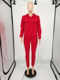Plus Size Solid Sports Hoodies Pants Two Piece Sets XMF-085