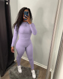 Solid Long Sleeve Slim Two Piece Pants Set ANDF-0701